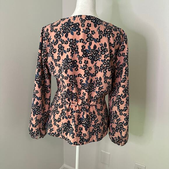 J. Crew pink & blue floral long-sleeve v-neck top size 8 - Picture 4 of 10